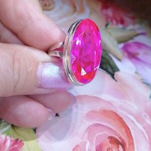 Pink tourmaline Gorgeous silver Plated ring size 7